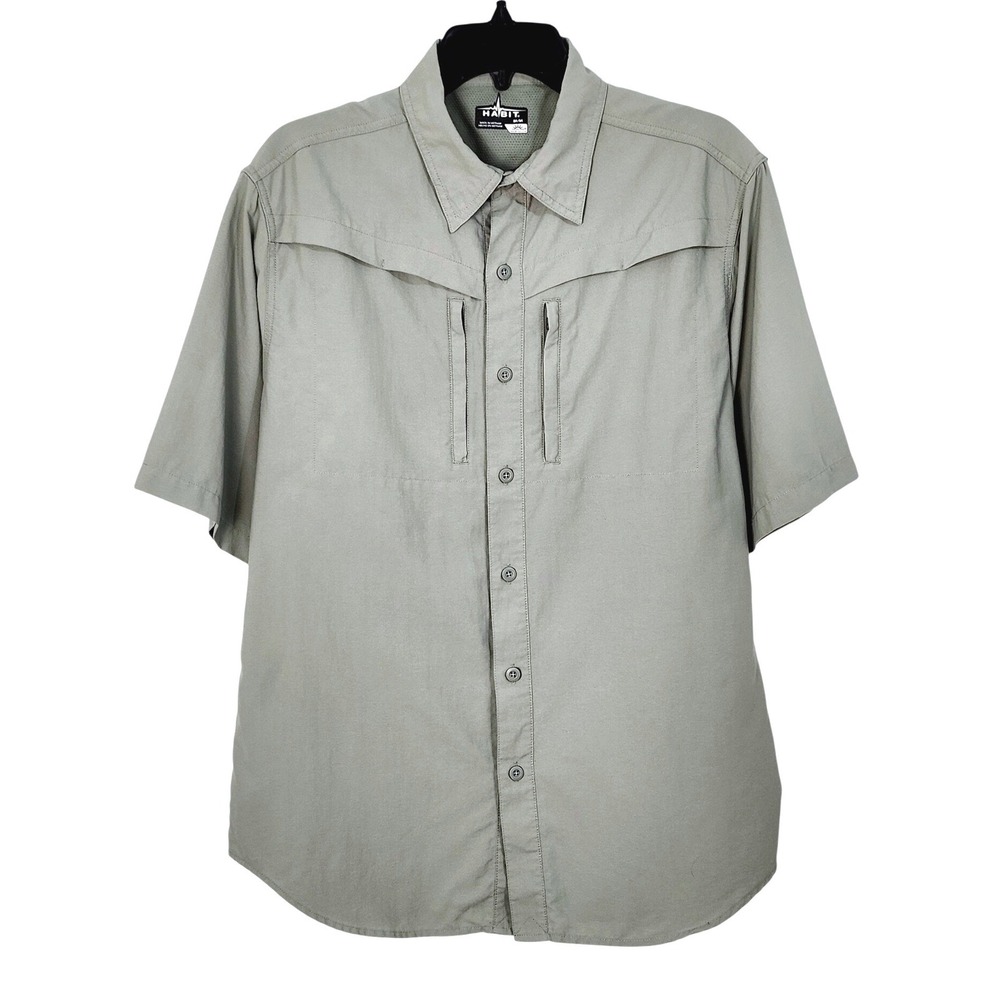 Habit Short Sleeve Button Up Fishing‎ Shirt Mens Medium Lightweight Vented Nylon